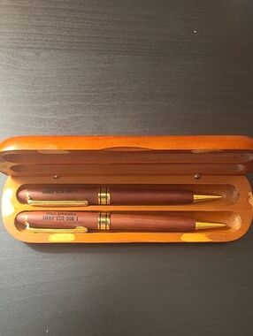 U.S. Army Orange Wood Set Pen and Pencil  With Black Logo Case.